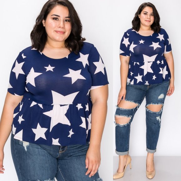 1x-3x Super cute star print hem tunic top - Picture 4 of 9